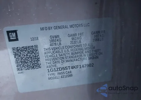 2019 Chevrolet Malibu Lt from USA, damaged, VIN 1G1ZD5ST4KF147902